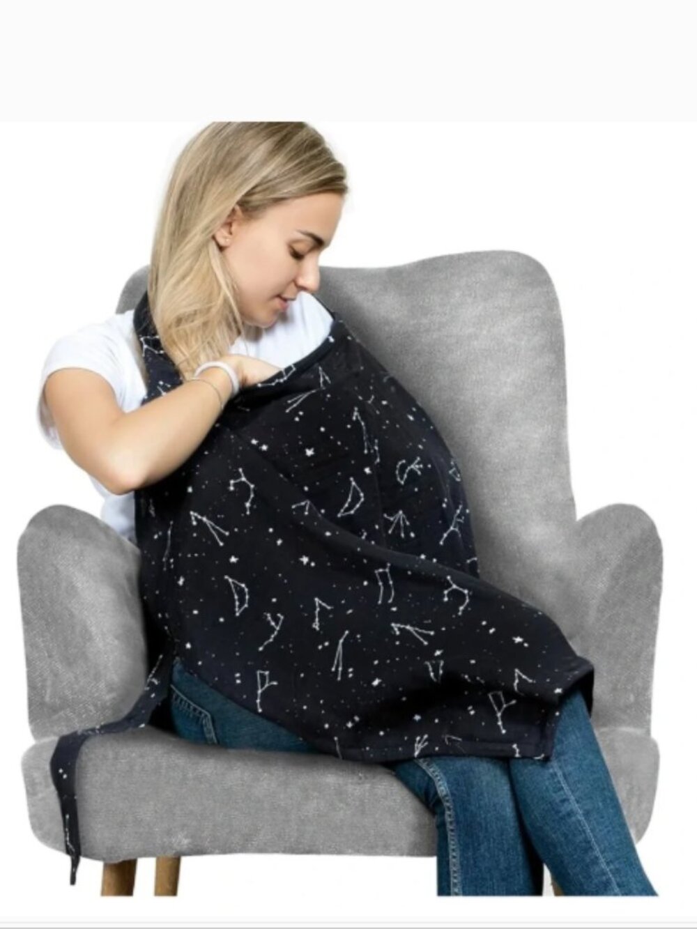 San Francisco Baby Nursing Cover with Constellation Print - Black
